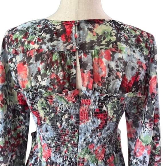 Cinq à Sept NWT Leigh Floral Print Ruffle Maxi Dress Size 4 Smocked Slit Sleeve - Picture 14 of 14